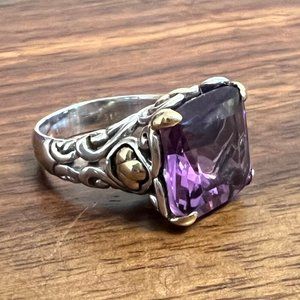 Authentic JOHN HARDY Silver & 18K Yellow Gold Amethyst Ring